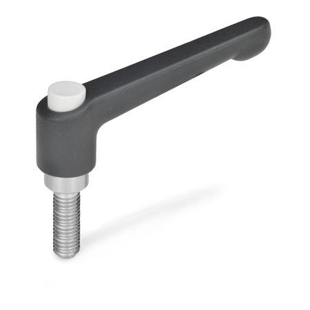 Otto Ganter Adjustable Hand Lever with Push Button Zinc Die Casting Threaded Bolt Stainless Steel, GN 303.1